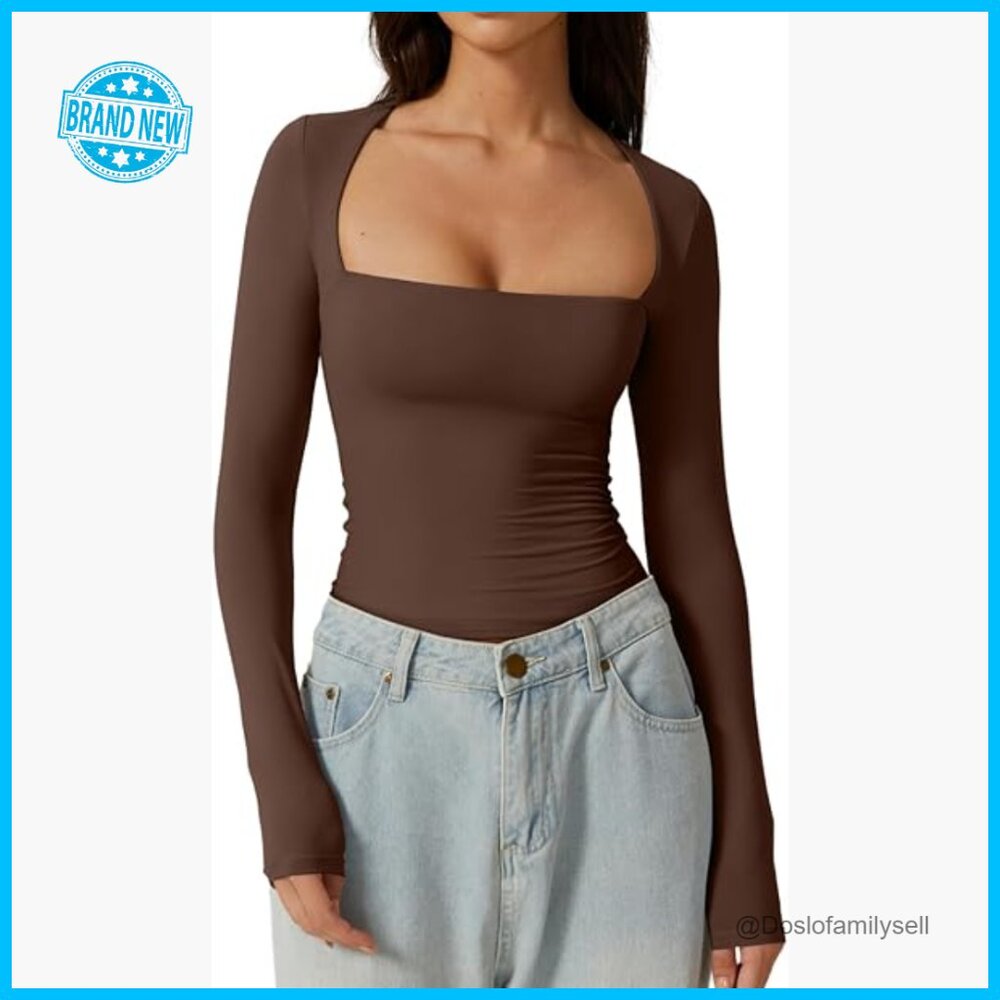 Sexy Square Neck Long Sleeve Tee Slim Fit Minimal Chic Going Out Top